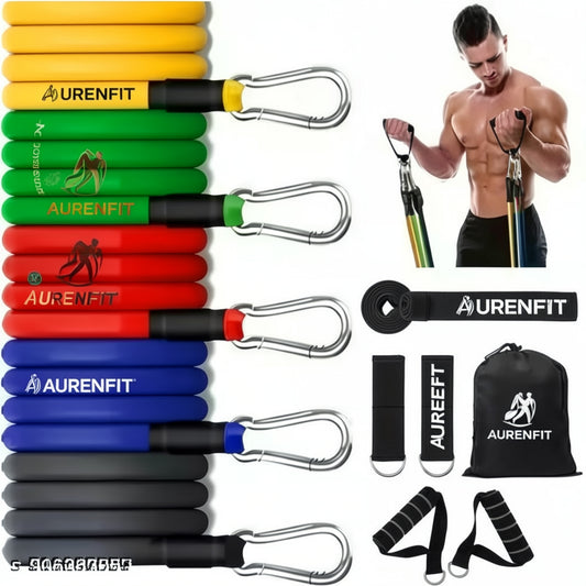AUREN FIT Resistance Band Set – 5 Levels of Resistance with Handles, Door Anchor & Carry Bag | Full-Body Home Workout Equipment
